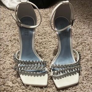 Schutz White Crystal Embellished Women's Sandals